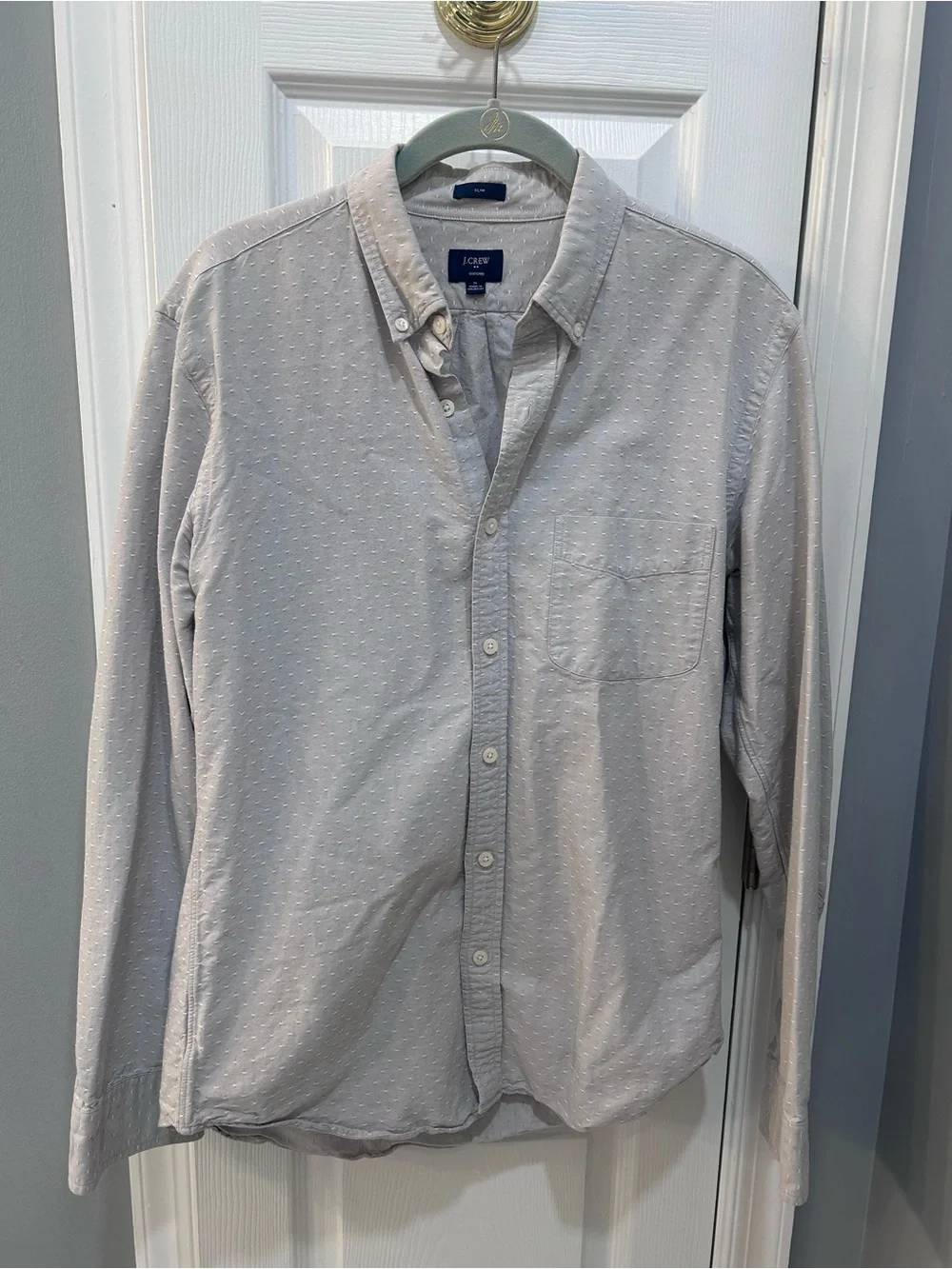 J. Crew Light Gray Subtle Dot Button-Down Oxford Shirt (Slim)
